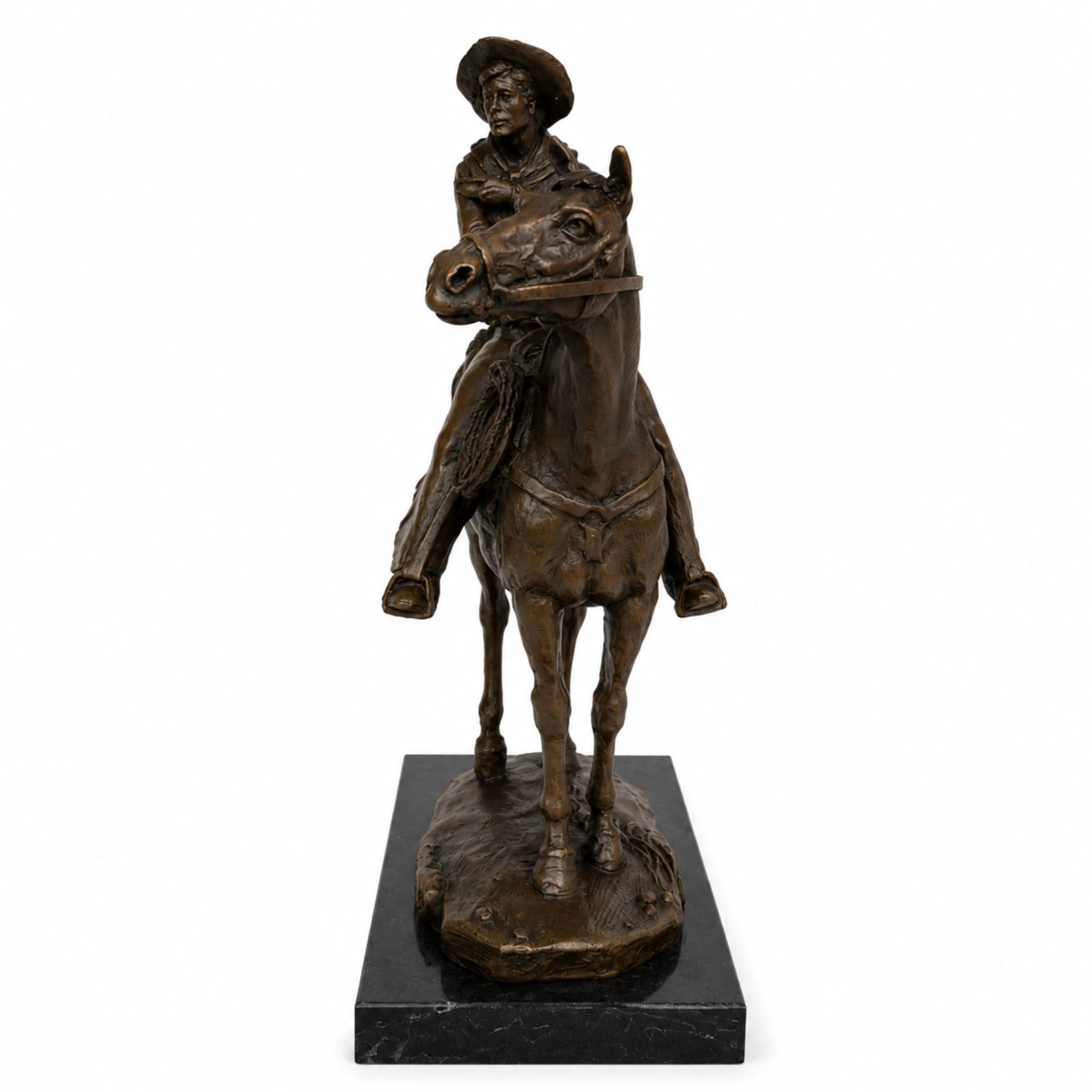 Cowboy on Horse Bronze Sculpture sculptural detail