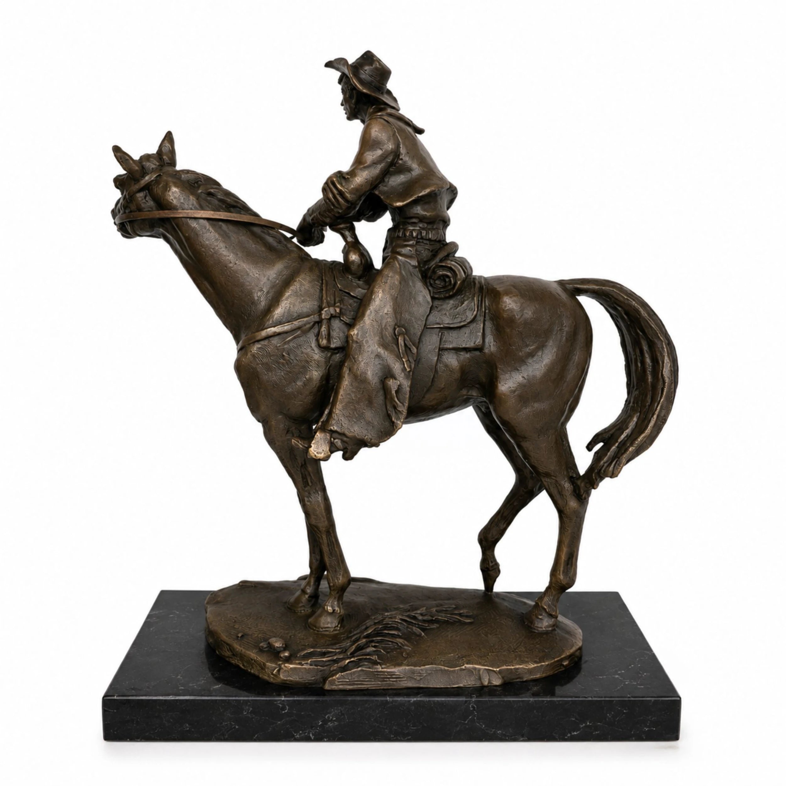 Cowboy on Horse Bronze Sculpture front view