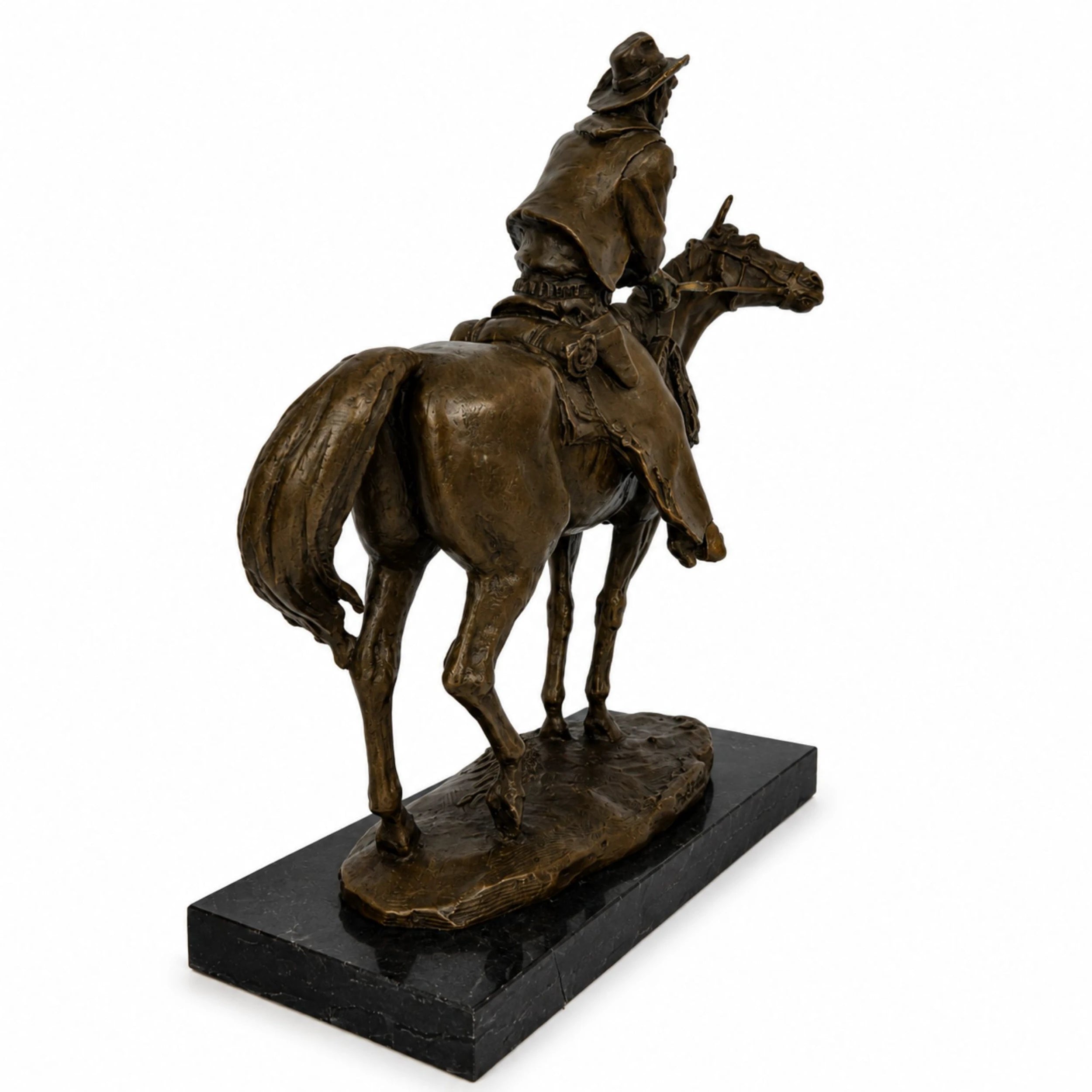 Cowboy on Horse Bronze Sculpture rear view