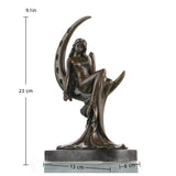 Moon goddess bronze sculpture sitting on crescent moon base