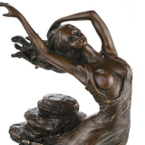 Close-up detail of dancing maiden bronze sculpture with hand-applied antique patina