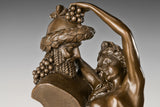 Dancing Women with Grapes Bronze Sculpture hand-applied patina detail