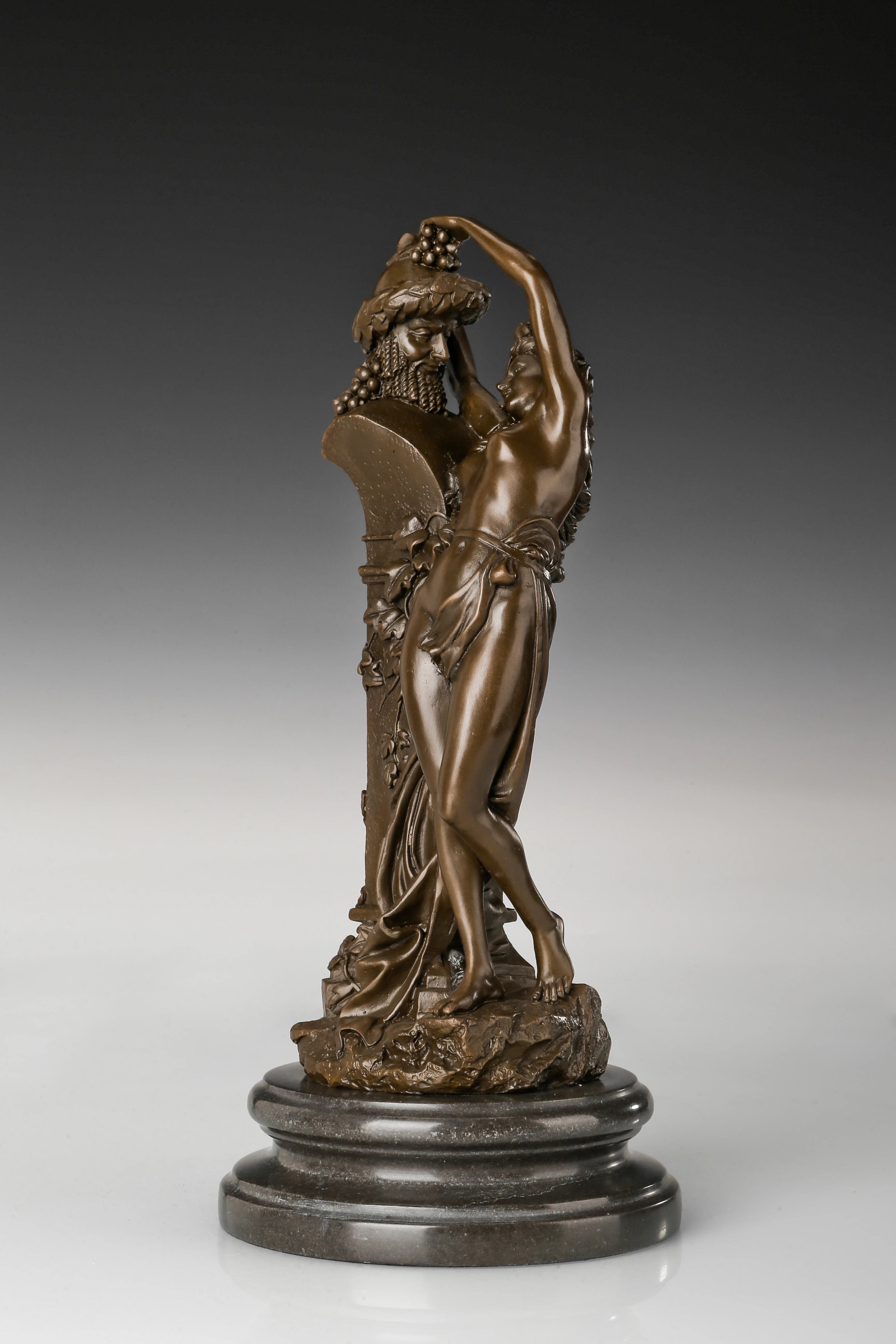 Dancing Women with Grapes Bronze Sculpture three-quarter view