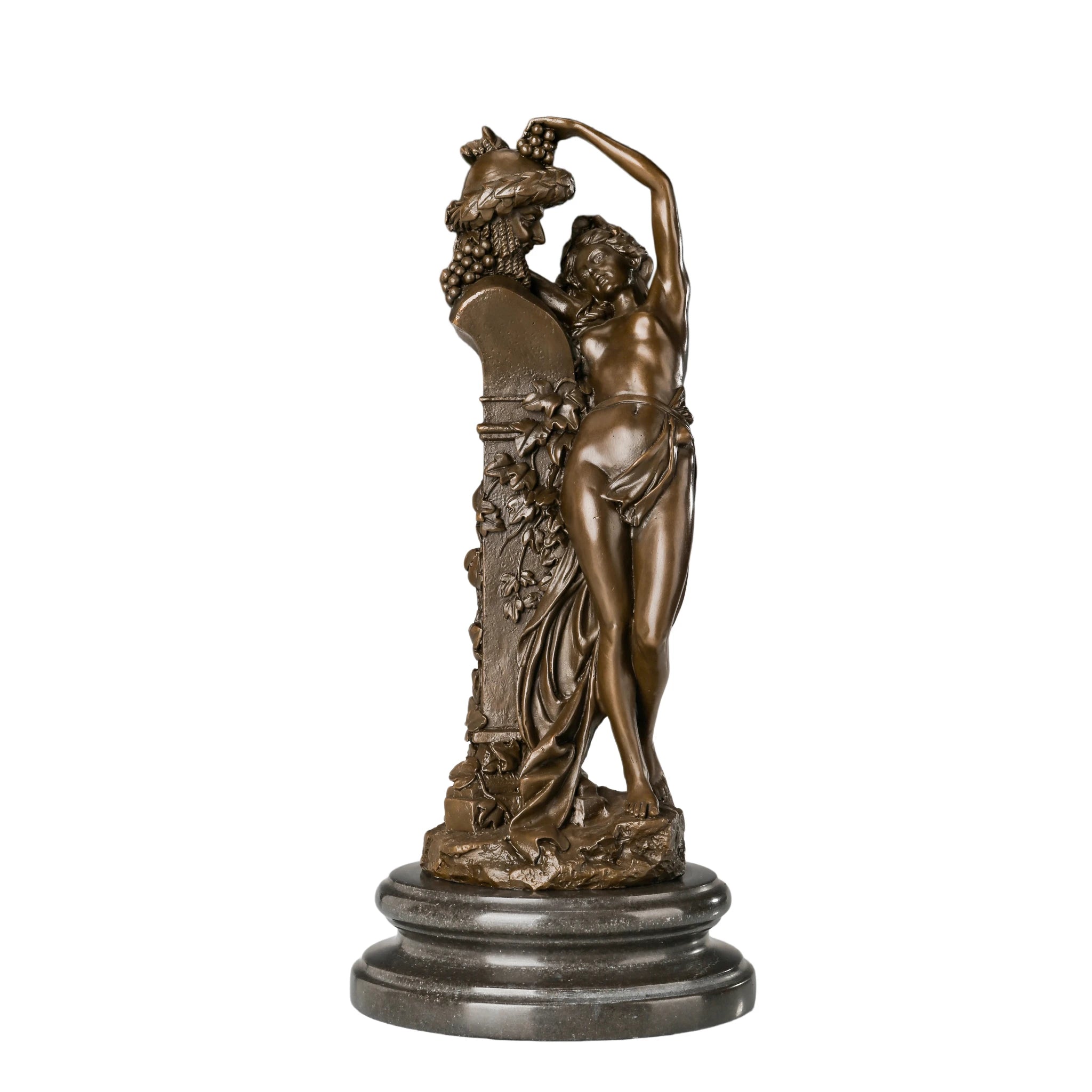 Dancing Women with Grapes Bronze Sculpture on a clean white background