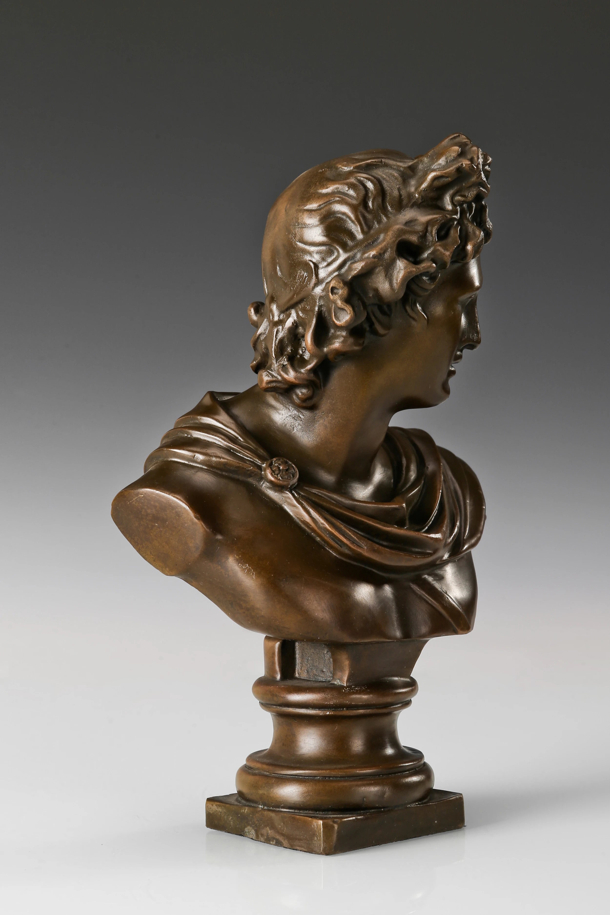 Left side view of handcrafted David bronze bust