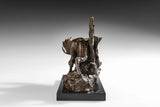 Descending Moose bronze sculpture side view