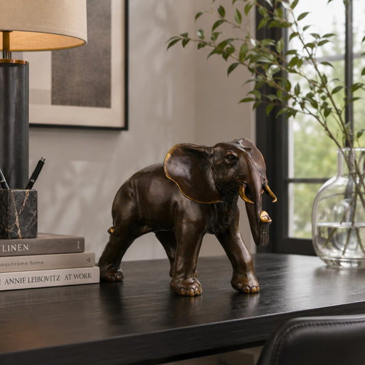 Elegant African elephant bronze sculpture crafted with lost-wax casting. A symbol of strength, wisdom, and prosperity—perfect for luxury home decor or art collections.