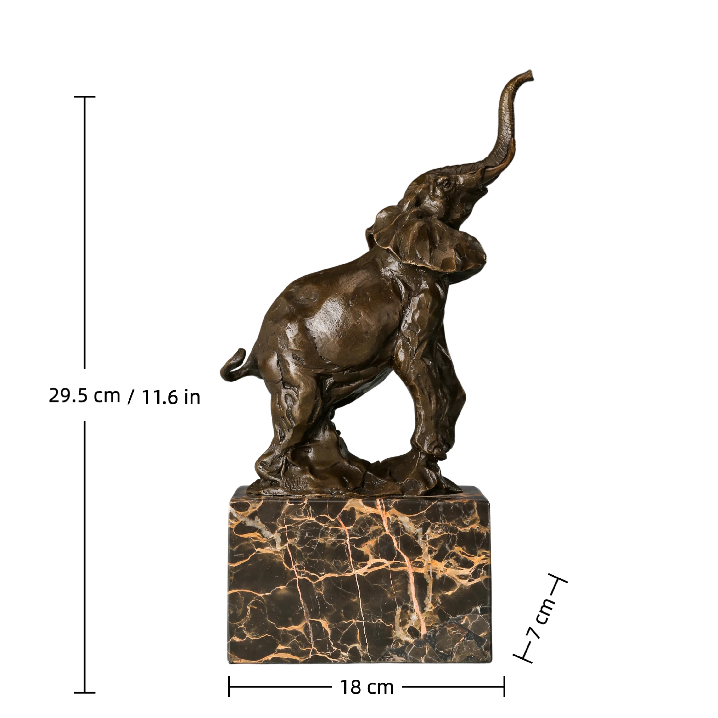 a dynamic bronze sculpture of an elephant calf, crafted using the lost-wax casting method and bearing the signature of the artist. 