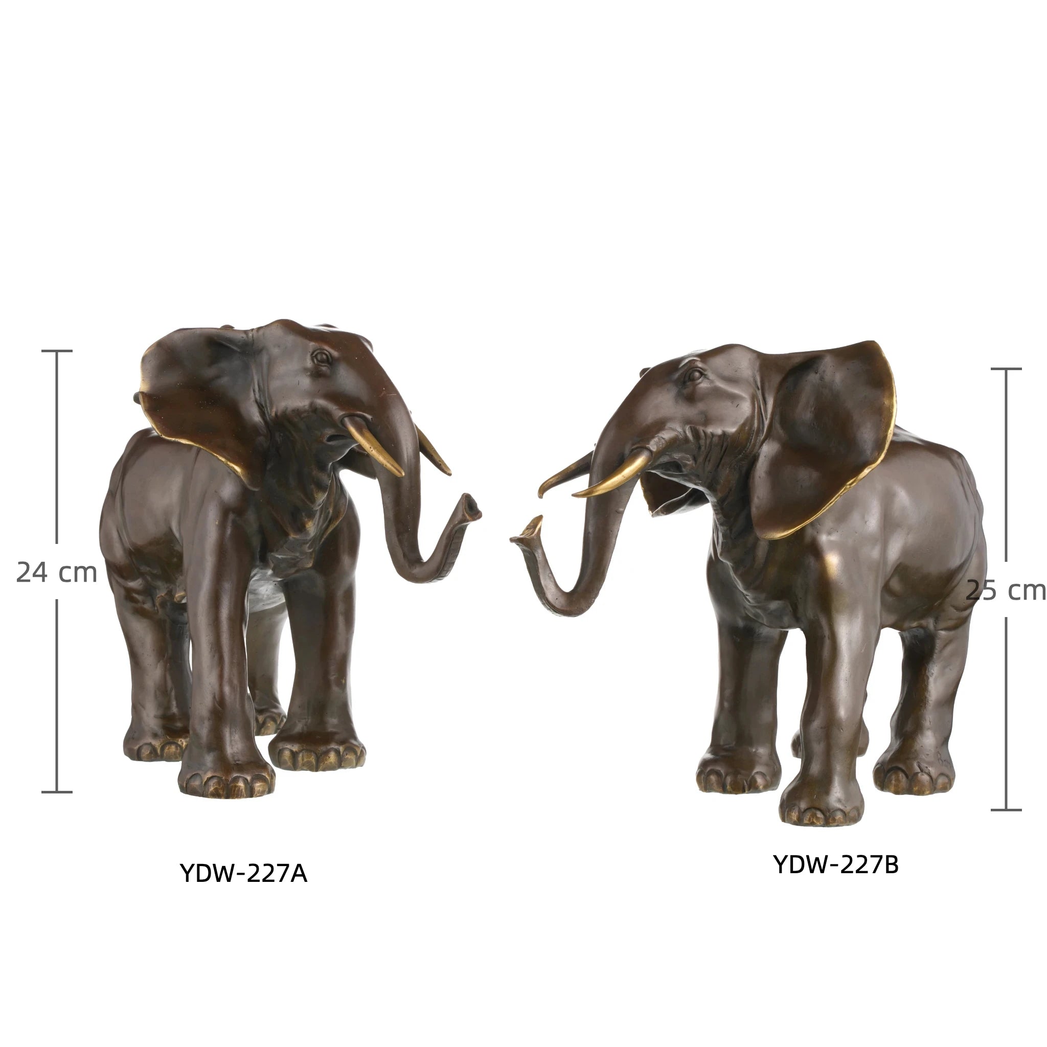 Elegant pair of bronze elephant statues crafted with lost-wax casting. Symbolizing harmony, strength, and prosperity—perfect for luxury home decor or art collections.