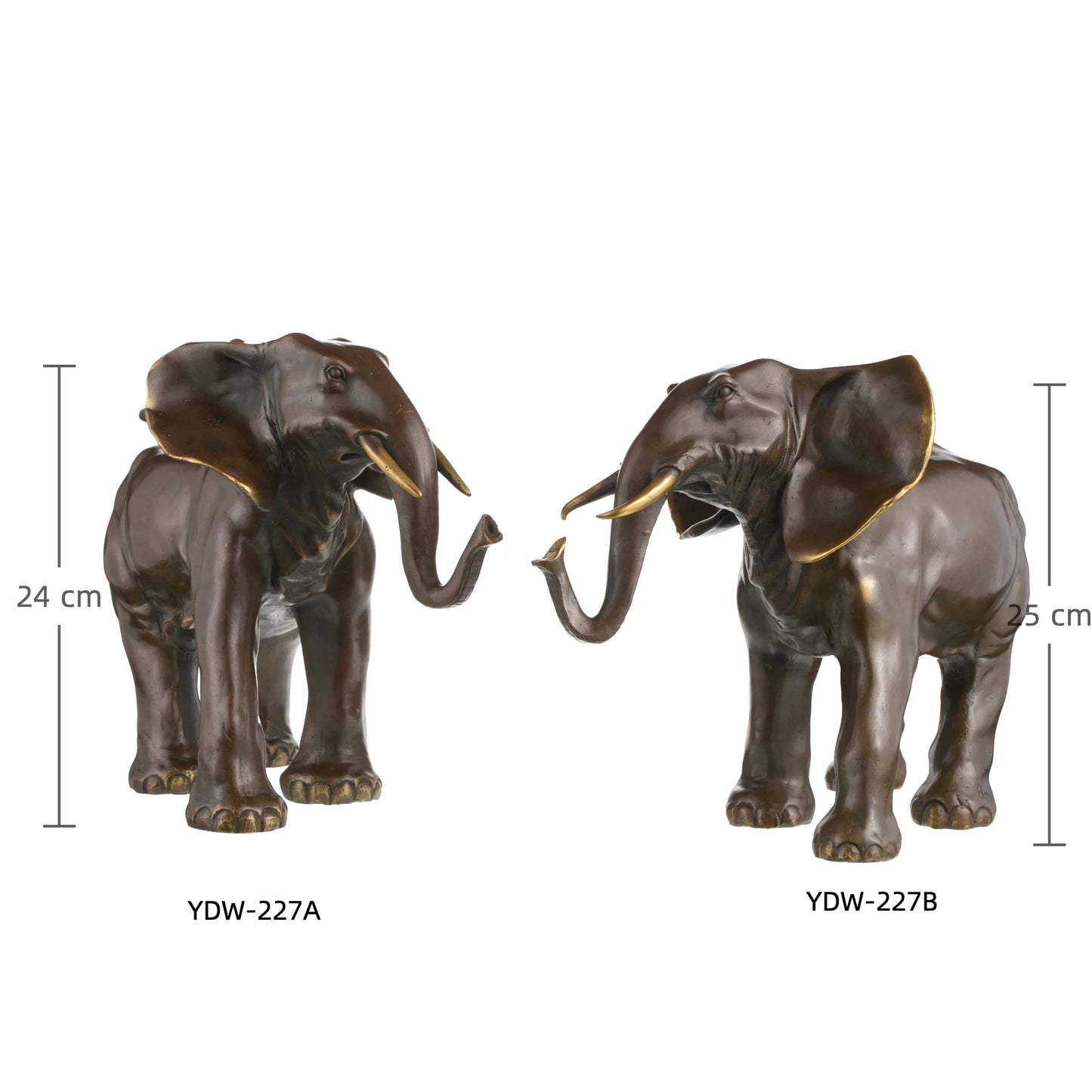 Elegant pair of bronze elephant statues crafted with lost-wax casting. Symbolizing harmony, strength, and prosperity—perfect for luxury home decor or art collections.