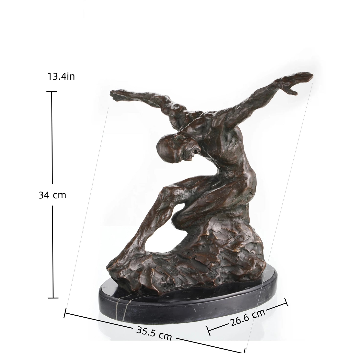 Expressionist bronze sculpture of a crouching male figure with dynamic movement and raw texture. A powerful statement piece exploring human emotion and physicality.