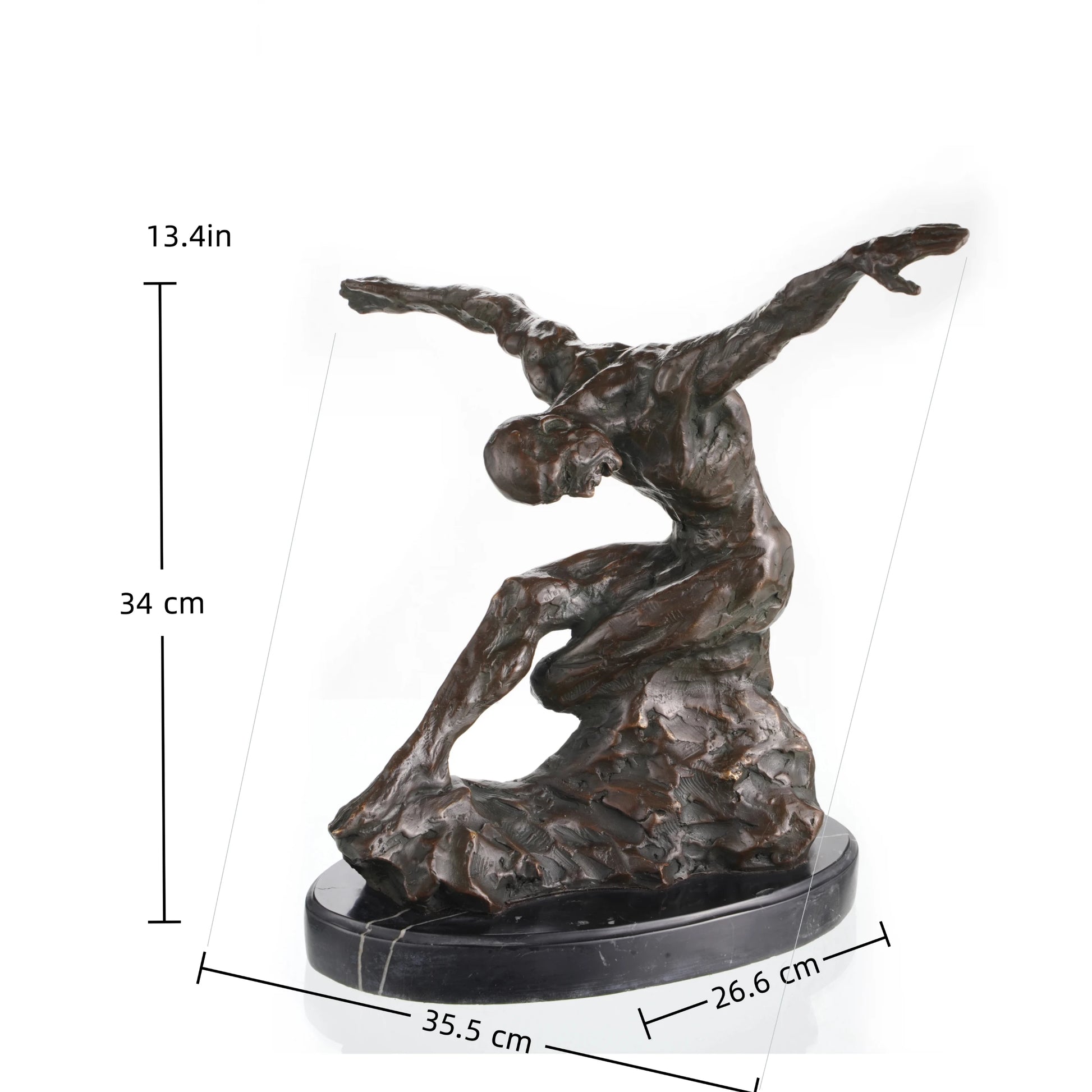 Expressionist bronze sculpture of a crouching male figure with dynamic movement and raw texture. A powerful statement piece exploring human emotion and physicality.