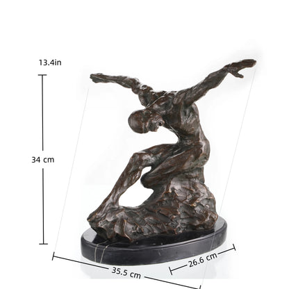 Expressionist bronze sculpture of a crouching male figure with dynamic movement and raw texture. A powerful statement piece exploring human emotion and physicality.
