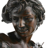 Neoclassical bronze bust sculpture of a Neapolitan fisherboy in Carpeaux style. A finely detailed collectible artwork with rich patina and classical craftsmanship.