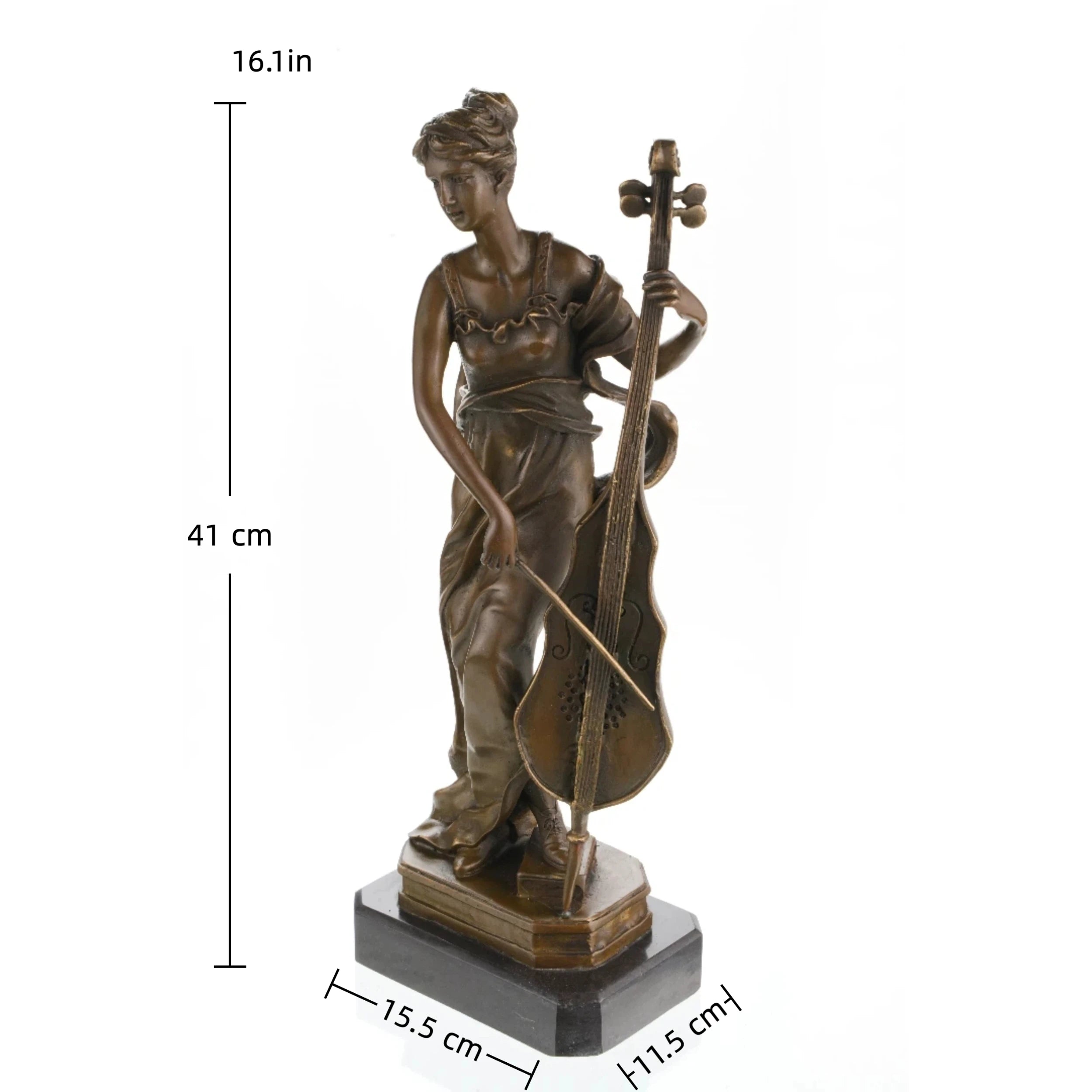 Art Nouveau female cellist bronze statue on marble base