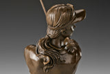 Close-up of hand-finished bronze clothing folds on the female golfer sculpture