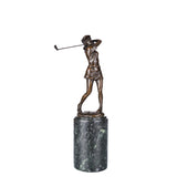 Female Golfer Swing Bronze Sculpture on a white background