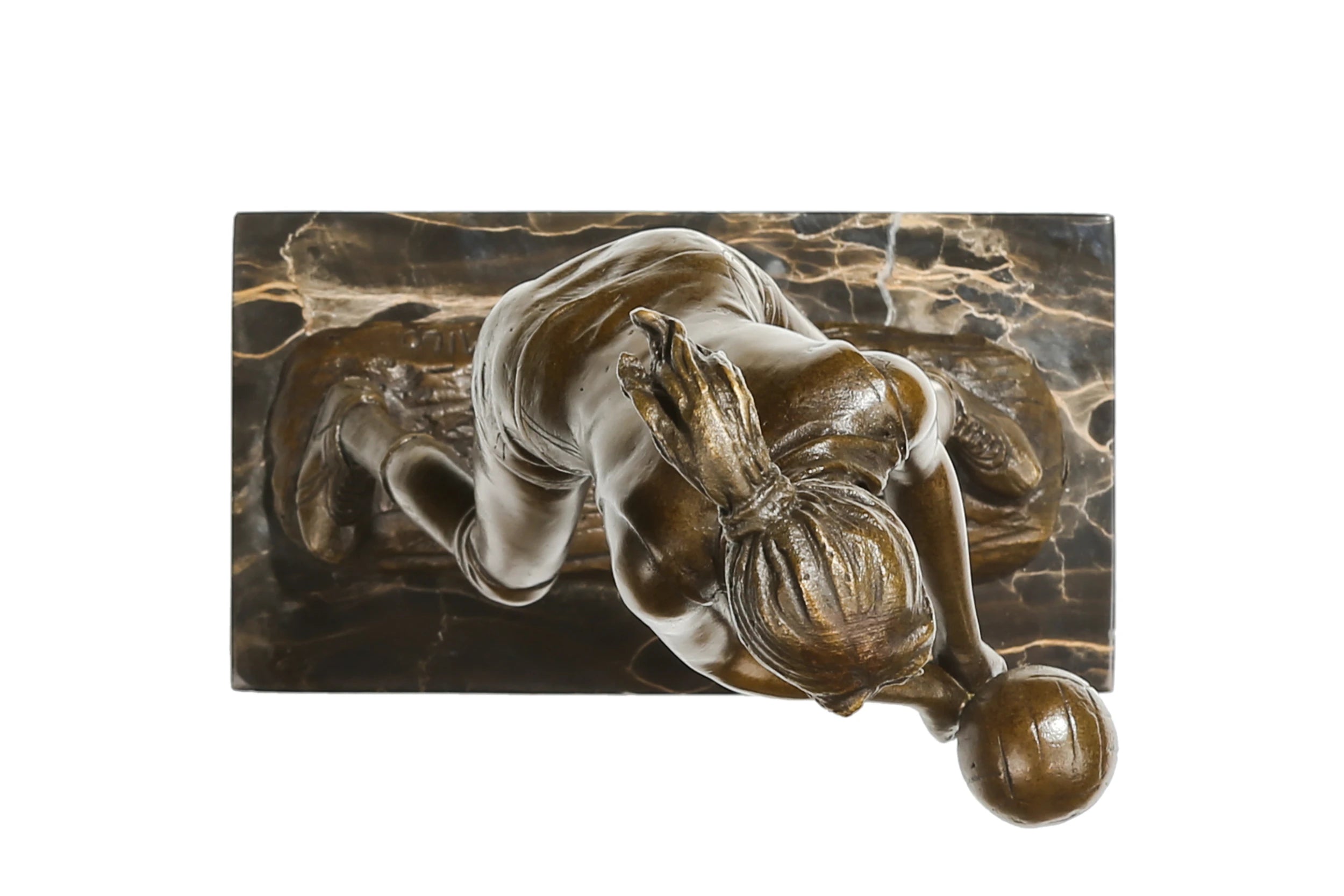 Female Volleyball Player Bronze Sculpture hand-applied patina detail