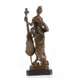 Elegant bronze sculpture of a female cellist in Art Nouveau style, celebrating music and feminine grace. A refined decorative piece for music lovers and stylish interiors.