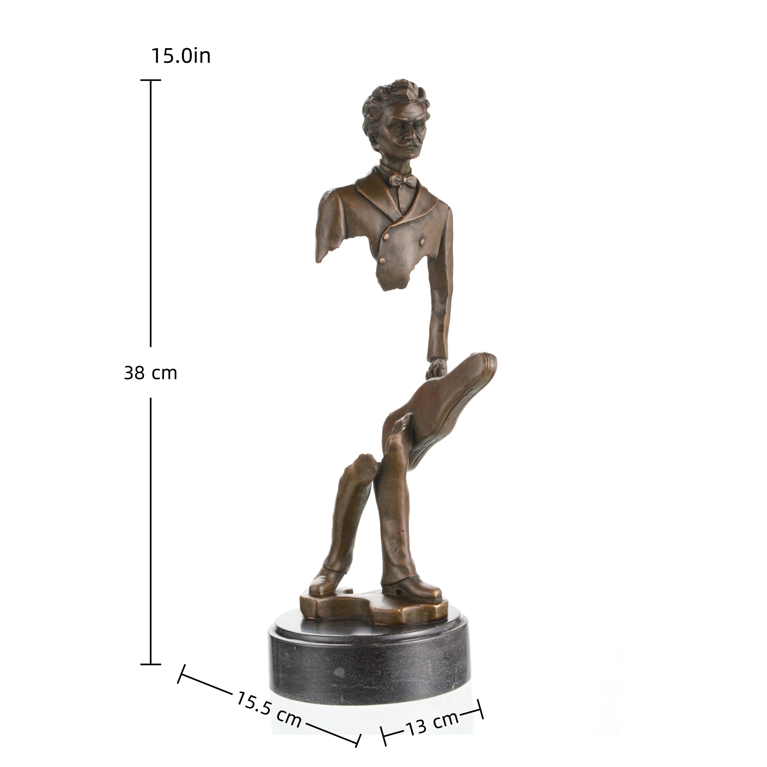 Surrealist bronze violinist sculpture with floating fragmented body