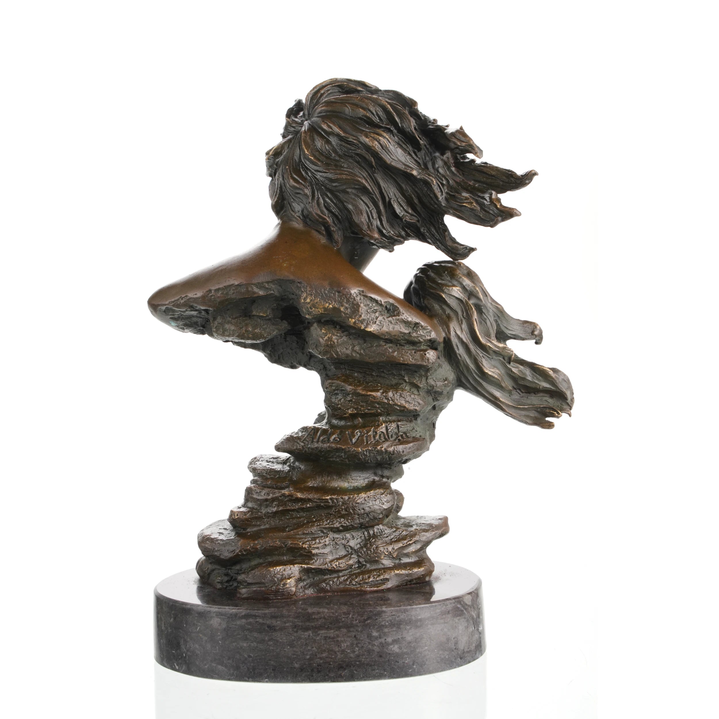 Flowing hair detail in romantic sculpture