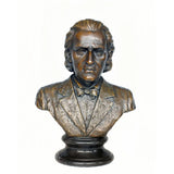 Handcrafted Frédéric Chopin bronze bust with detailed facial features and formal classical attire