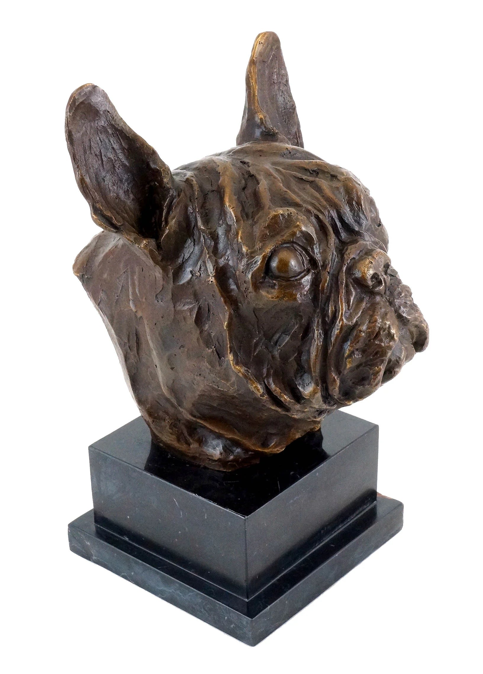 French Bulldog Bust Bronze Sculpture rear view