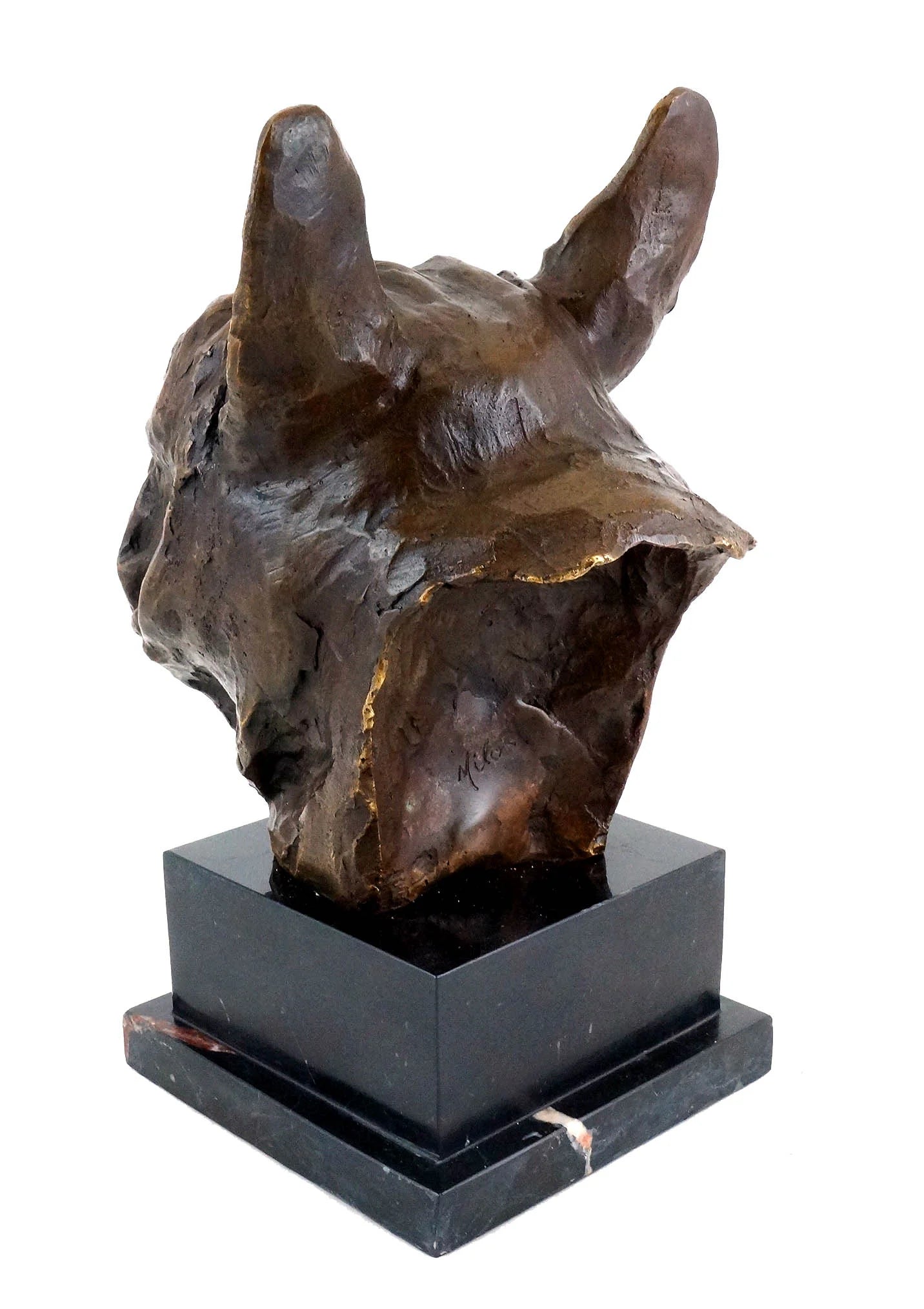 French Bulldog Bust Bronze Sculpture side view