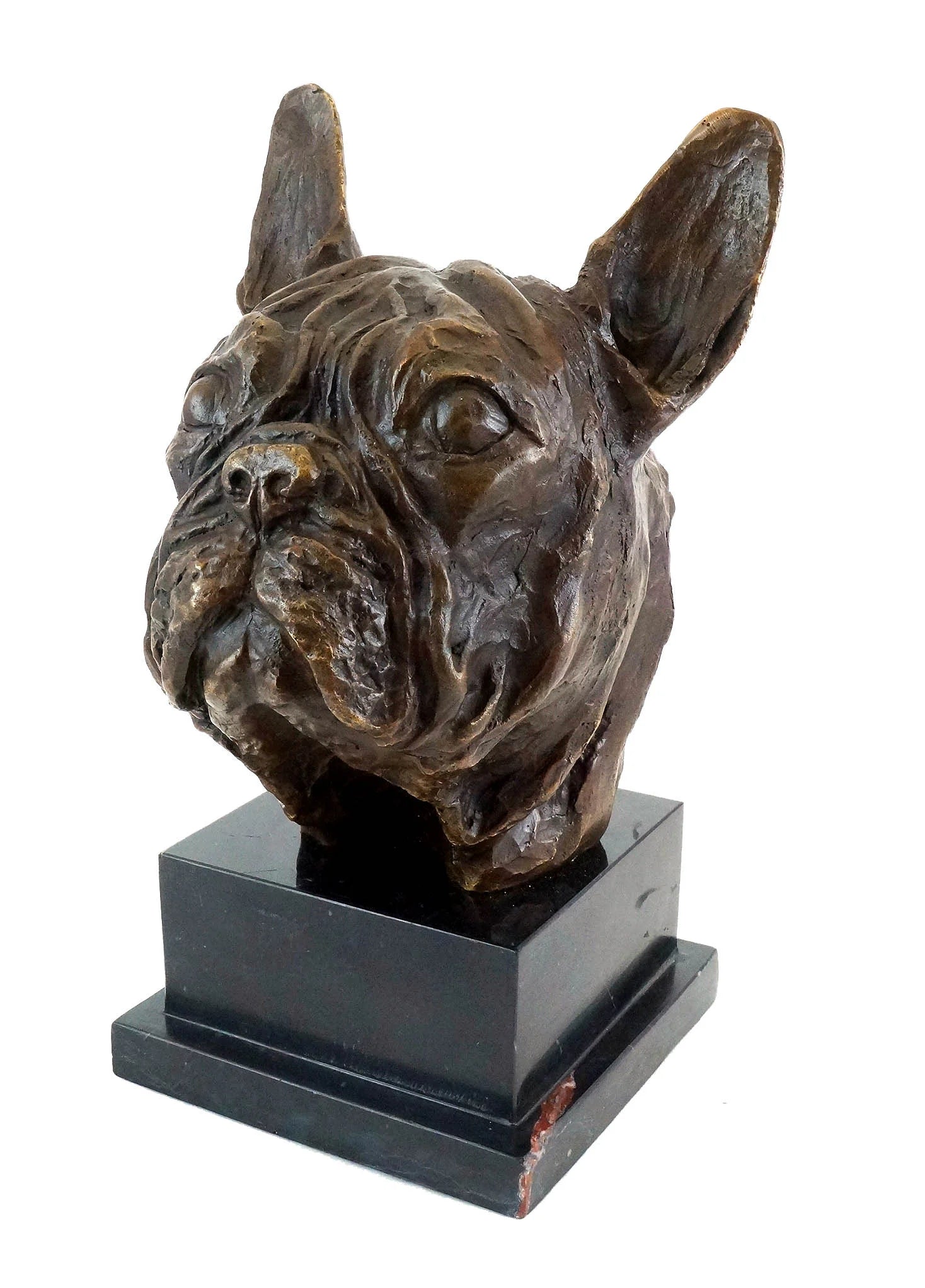 French Bulldog Bust Bronze Sculpture three-quarter view