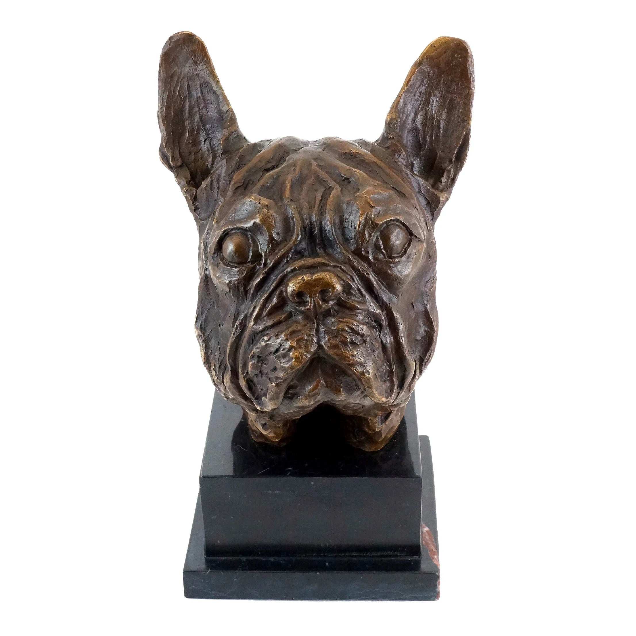 French Bulldog Bust Bronze Sculpture on a clean white background