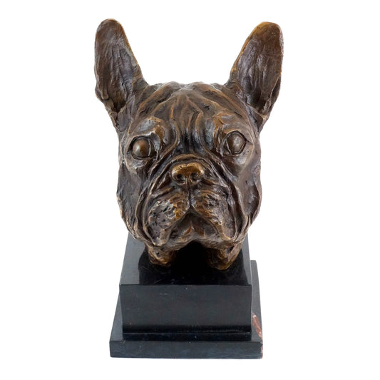 French Bulldog Bust Bronze Sculpture on a clean white background