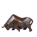 Abstract cubist bronze bull sculpture with geometric design