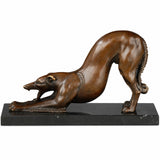 Greyhound Stretching Bronze Sculpture on a clean white background