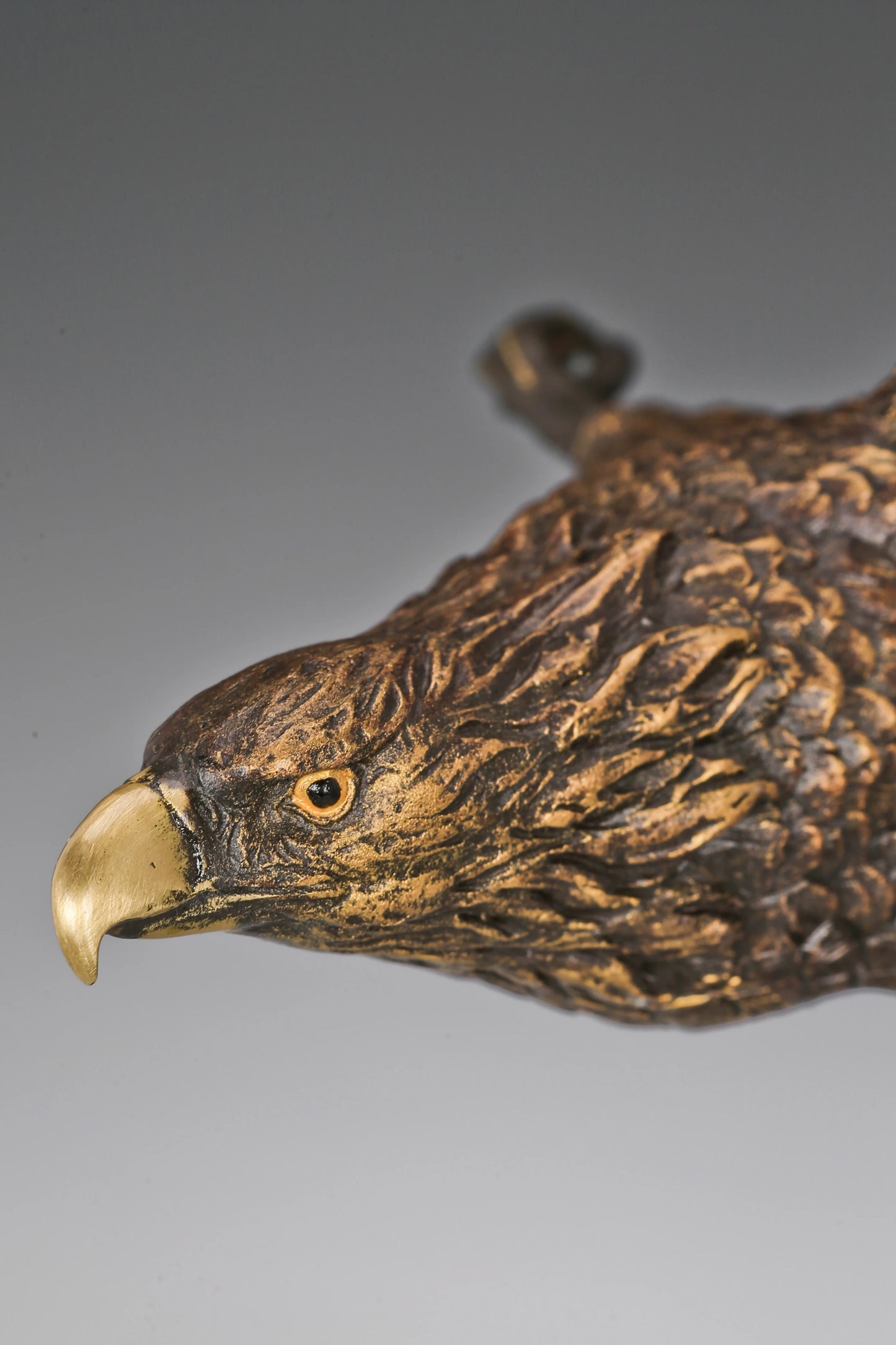 Eagle taking flight bronze sculpture with detailed feathers and marble base. Perfect wildlife statue for home decor, office, and collectors.