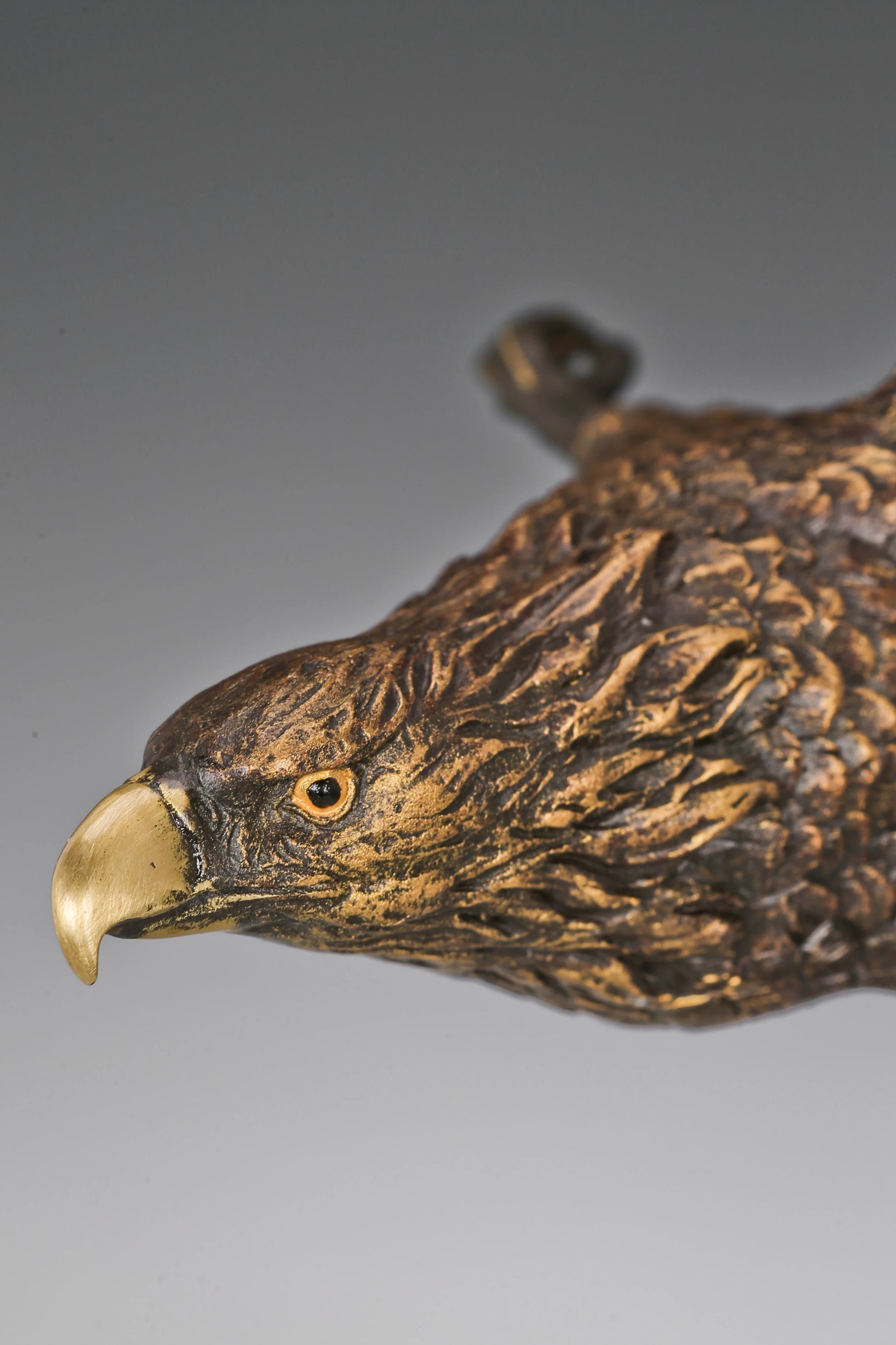 Eagle taking flight bronze sculpture with detailed feathers and marble base. Perfect wildlife statue for home decor, office, and collectors.