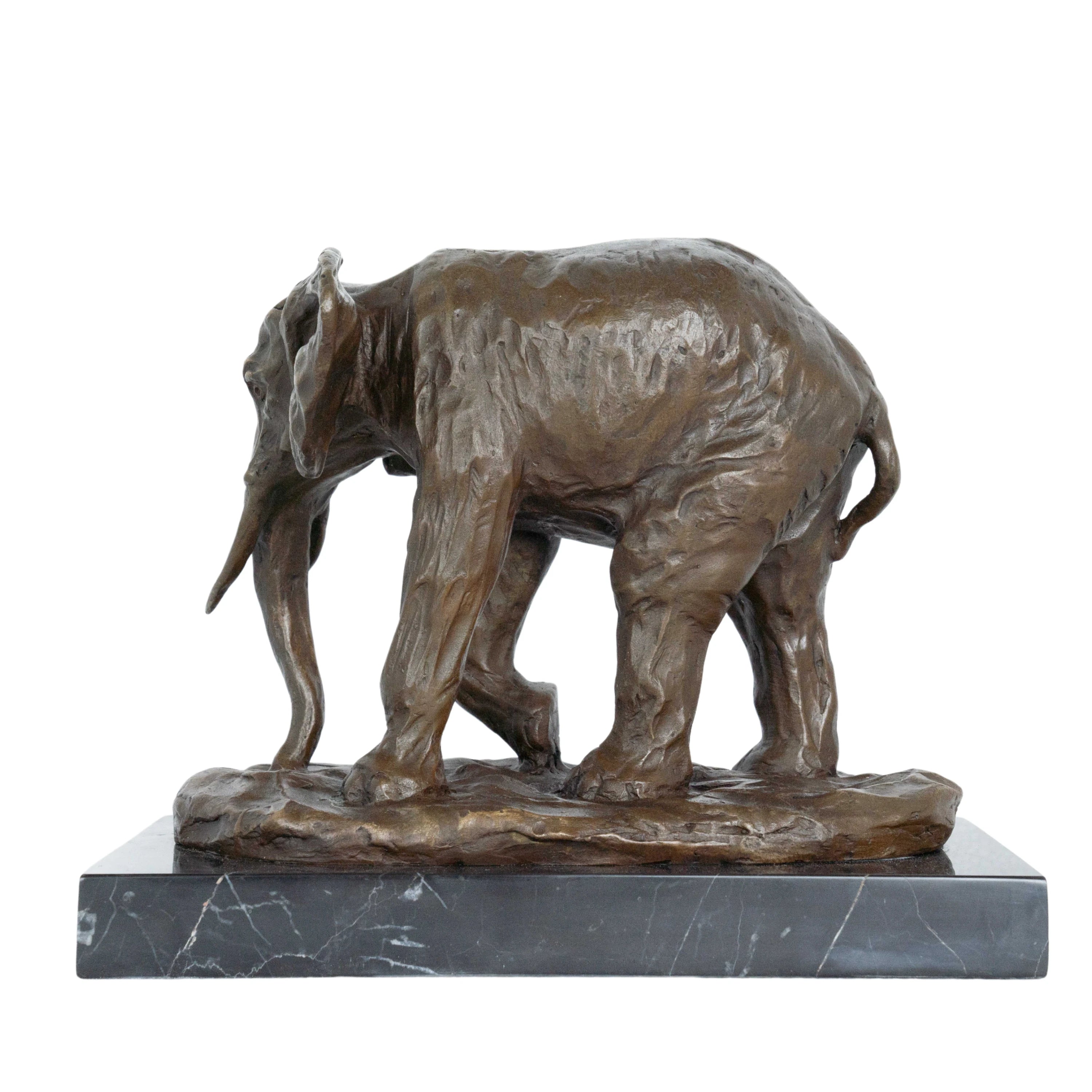 Realistic African elephant bronze sculpture with detailed texture and rich patina. A timeless wildlife statue symbolizing strength, wisdom, and prosperity.