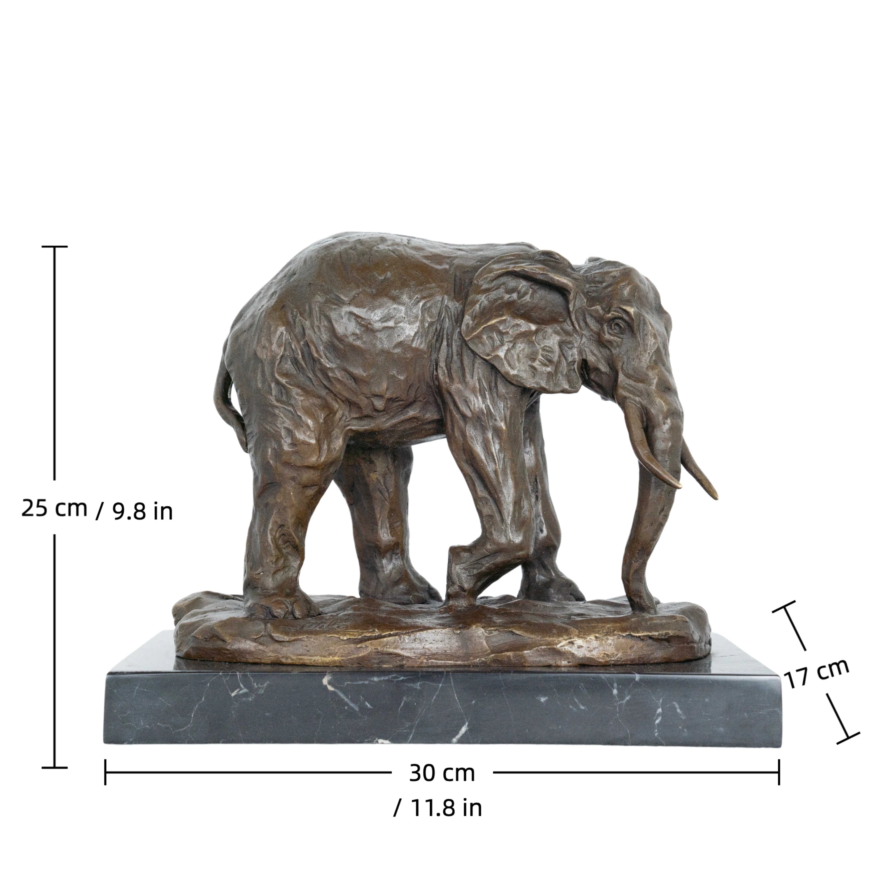 Realistic African elephant bronze sculpture with detailed texture and rich patina. A timeless wildlife statue symbolizing strength, wisdom, and prosperity.