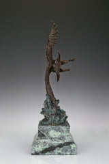 Eagle taking flight bronze sculpture with detailed feathers and marble base. Perfect wildlife statue for home decor, office, and collectors.