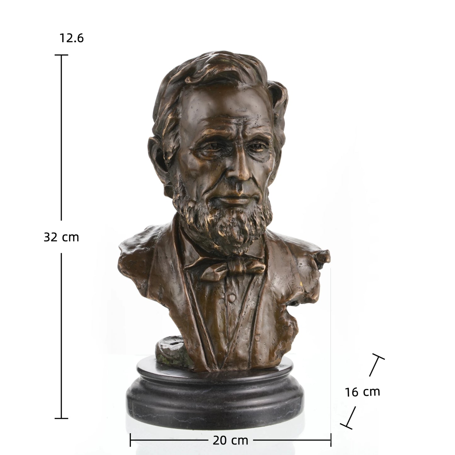 Own this realistic Abraham Lincoln Bronze Bust. Hand-cast in solid bronze on a black marble base, this museum-quality presidential statue symbolizes leadership and integrity. Perfect for lawyer office decor and historical art collections.