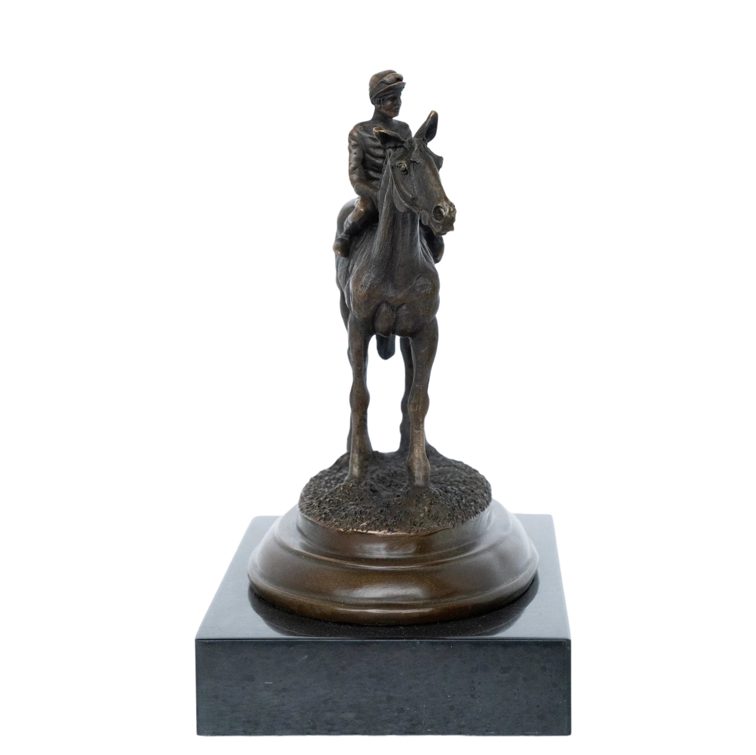 Horse and Rider Bronze Sculpture three-quarter view