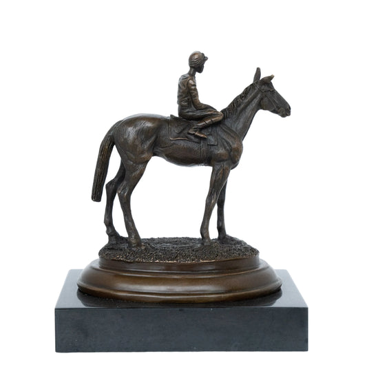 Horse and Rider Bronze Sculpture on a white background