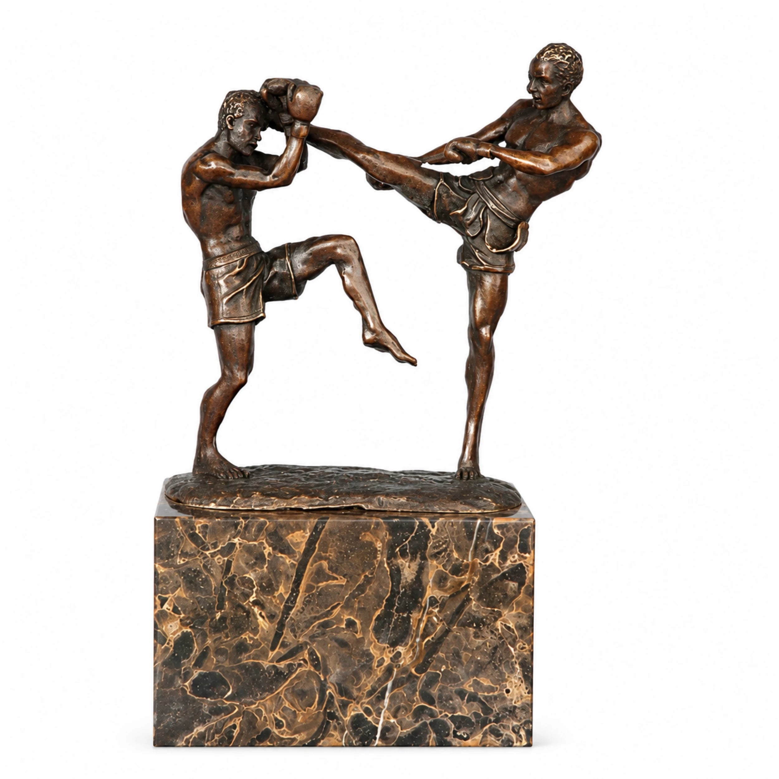Kickboxing Fighters Bronze Sculpture on a white background