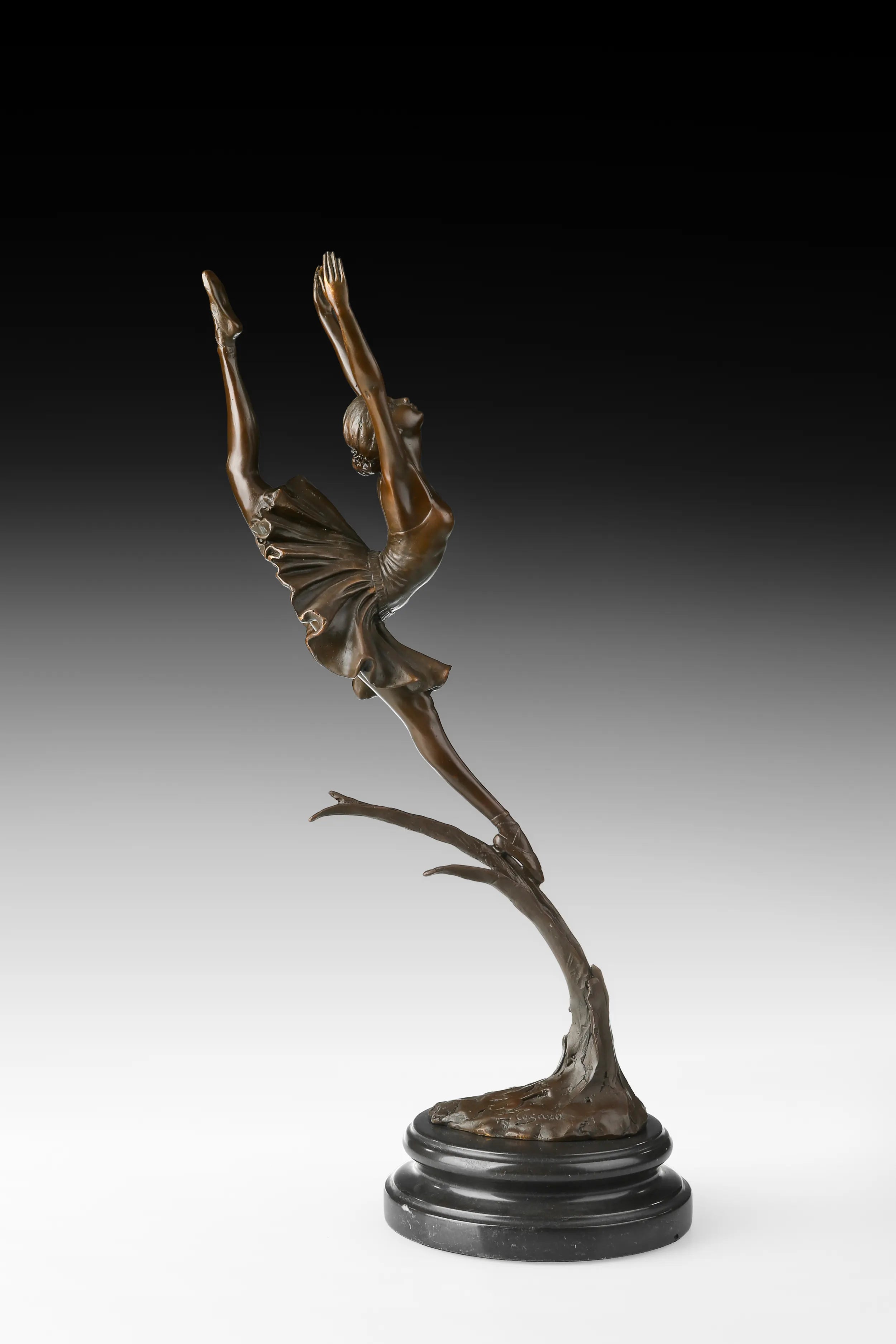 Leaping Ballerina bronze sculpture movement detail