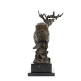 Back view of handcrafted leaping reindeer bronze sculpture