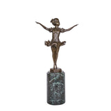 Front view of little ballerina bronze sculpture with extended arms and a classical ballet dress