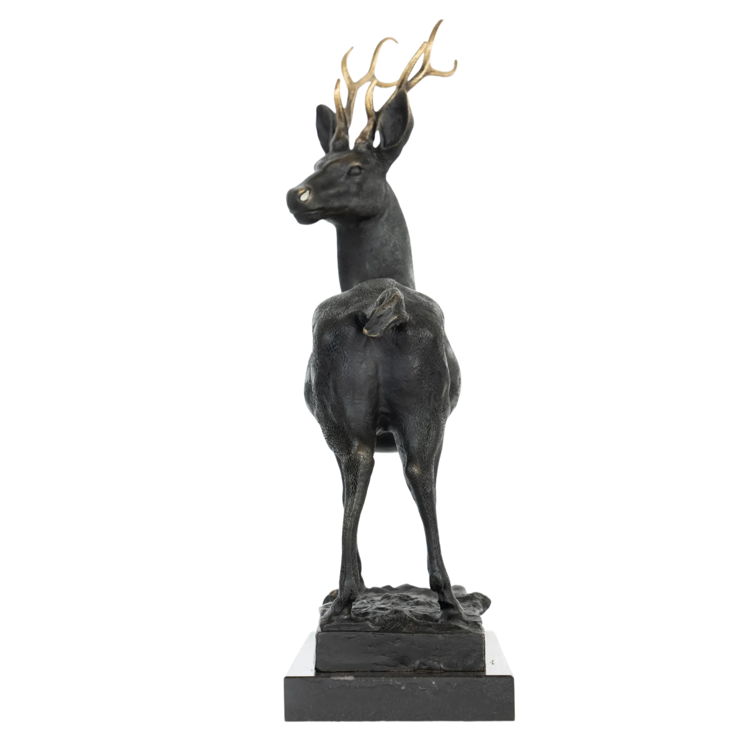 Looking-Back Stag bronze sculpture three-quarter view