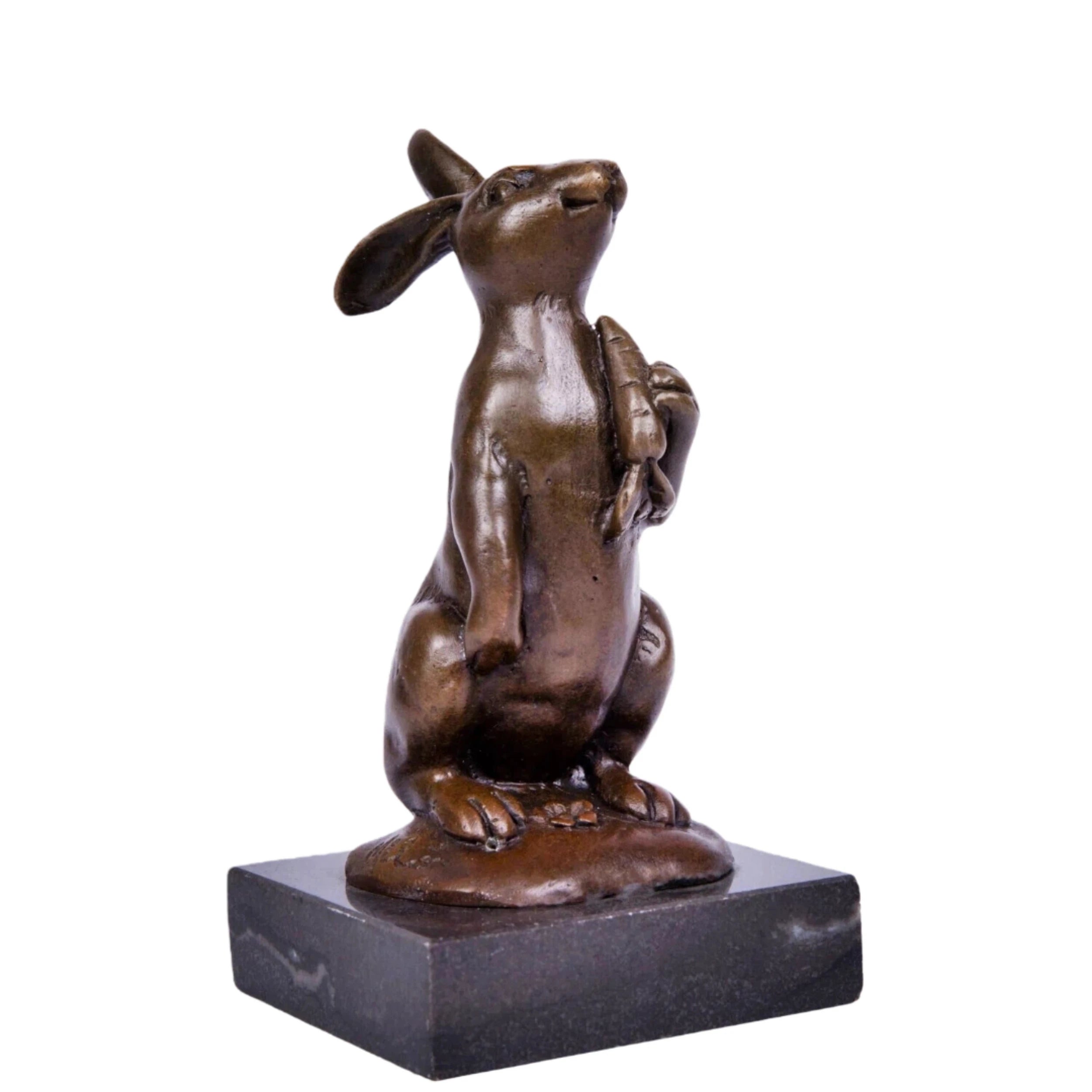 Looking-Up Rabbit Bronze Sculpture front view