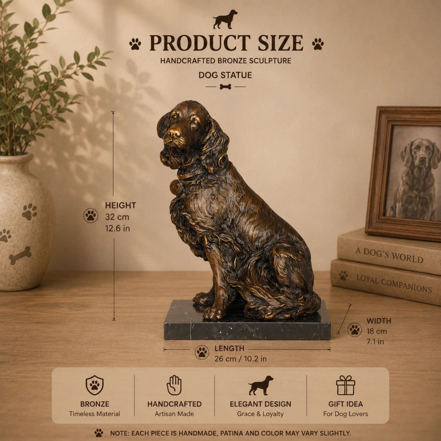 lost-wax cast bronze spaniel statue size