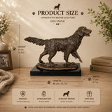  lost-wax cast bronze golden retriever dog statue with head held high and tongue slightly lolling, showing energetic and friendly details.