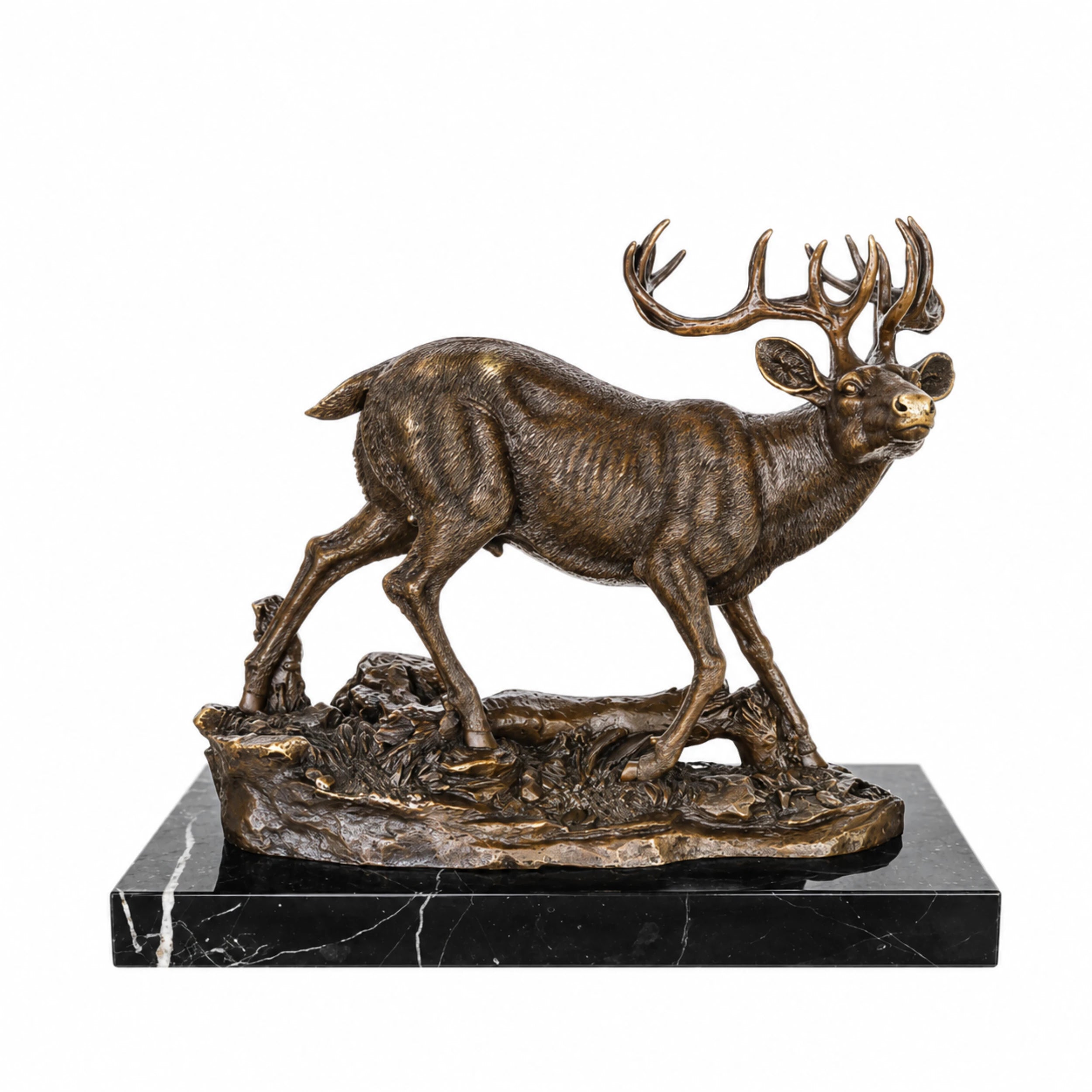 Handcrafted lost-wax mule deer bronze sculpture